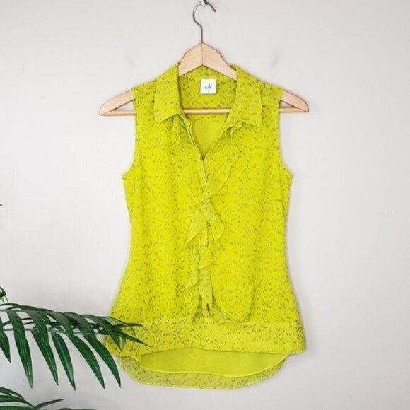 CAbi | #3071 Reign Ruffle Tank Blouse Size XS Citron Yellow - Picture 1 of 7